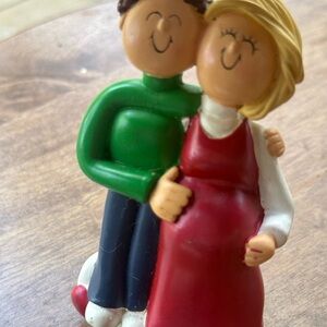 Festive Expecting Couple Holiday Ornament in Red & Green